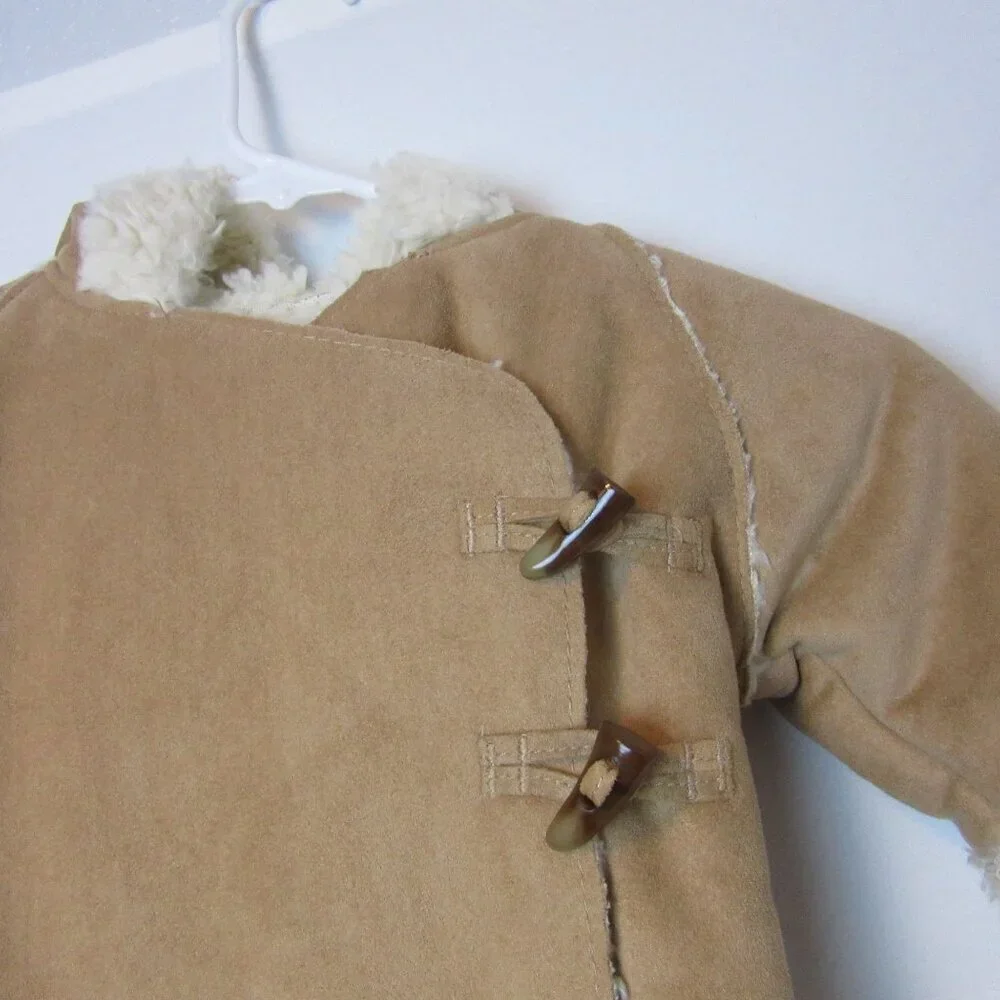 Baby Gap Bunting Tan Faux Suede Shearling Fur Hood Winter Outdoor Baby 12 Month
